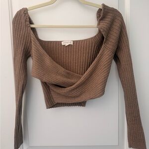 Promesa Taupe Brown Ribbed Wrap Sweater Top sz M